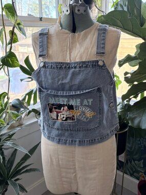 Friends Central Perk Denim Crop Overall Top | Y2K 90s Reworked Bib Top